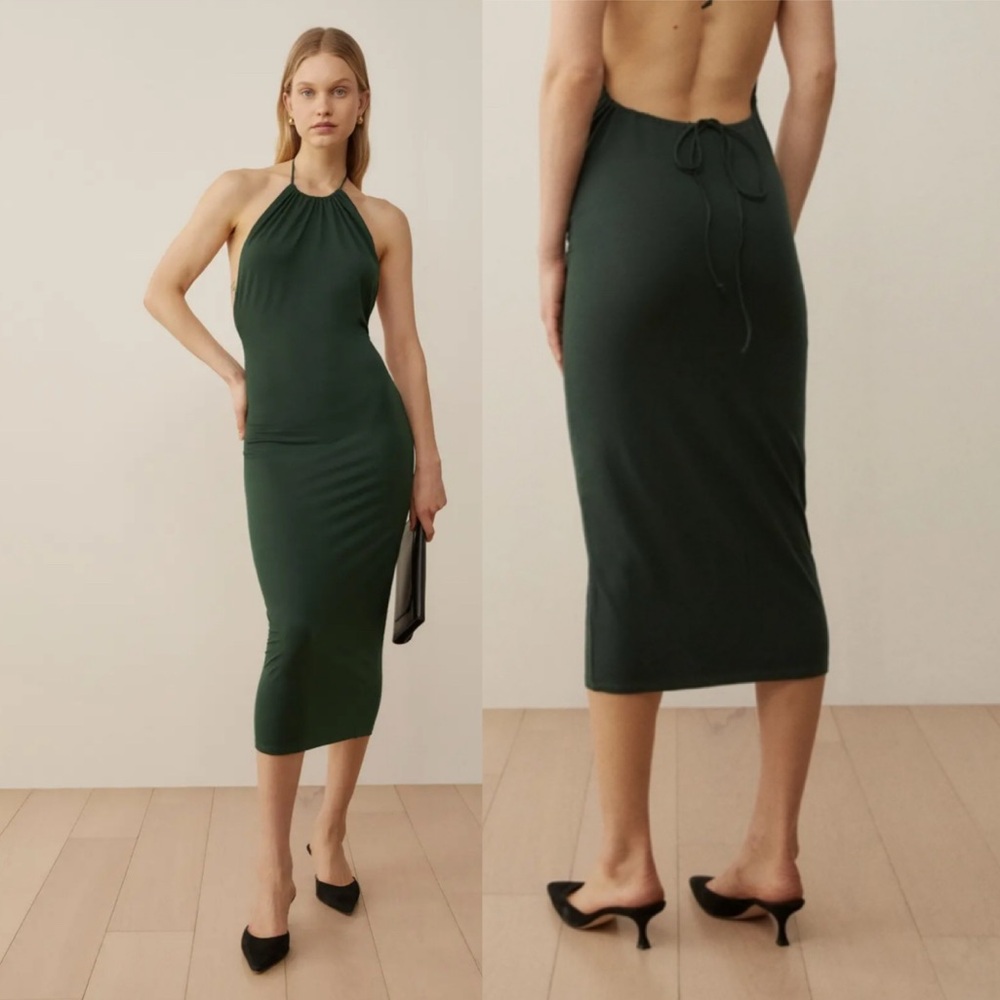 Reformation Spiro Backless Knit MIDI Dress  Forest Green Small NWT